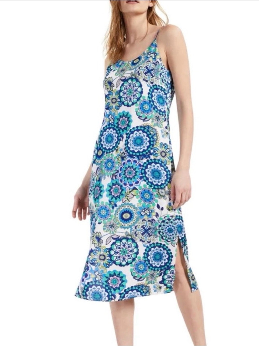 Bar III Womens Slitted Floral Spaghetti Strap Scoop Neck dress S